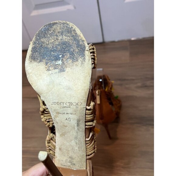 Jimmy Choo RIS Style Macrame Brown Heels With Multi-Color Beaded Accent Size 10 - Picture 10 of 10